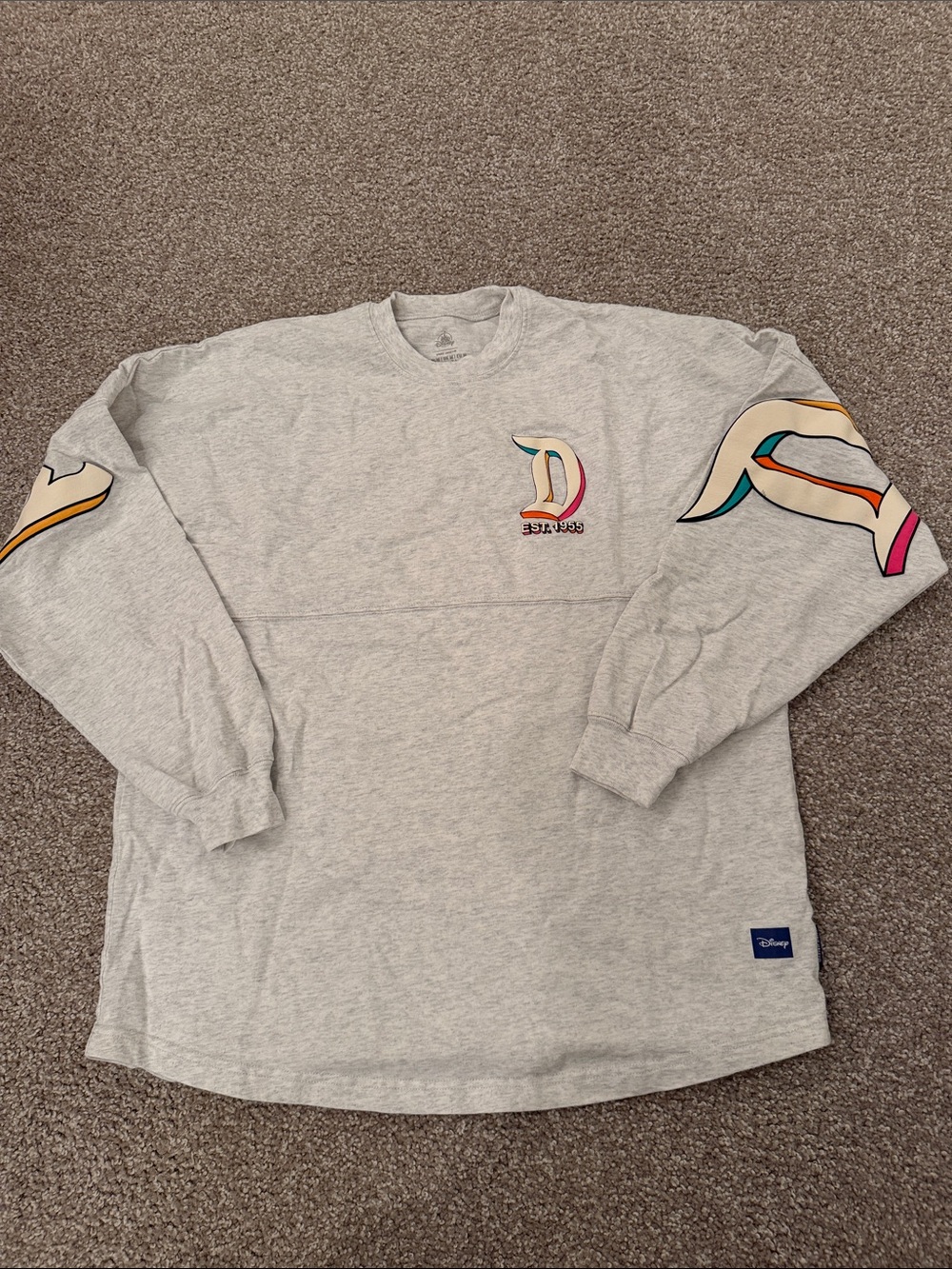 Disney Light Gray Long Sleeve Spirit Jersey with Multicolor 'D' Graphics